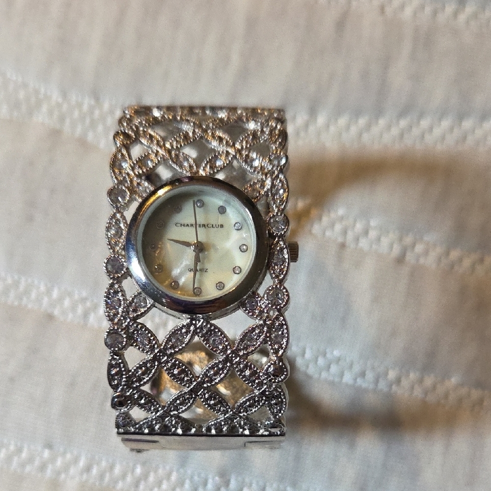 Charter Club Silver Lattice Bracelet Watch